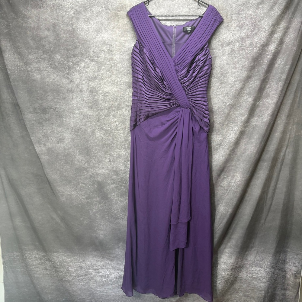 Tadashi Collection Purple Pintuck Pleated Gown Formal Dress Size 14 V-Neck MOTB